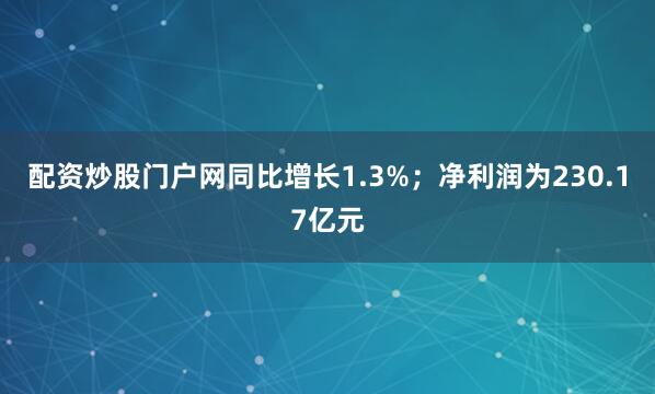 配资炒股门户网同比增长1.3%；净利润为230.17亿元